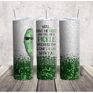 Hand Crafted Green and Silver Pickle Tumbler